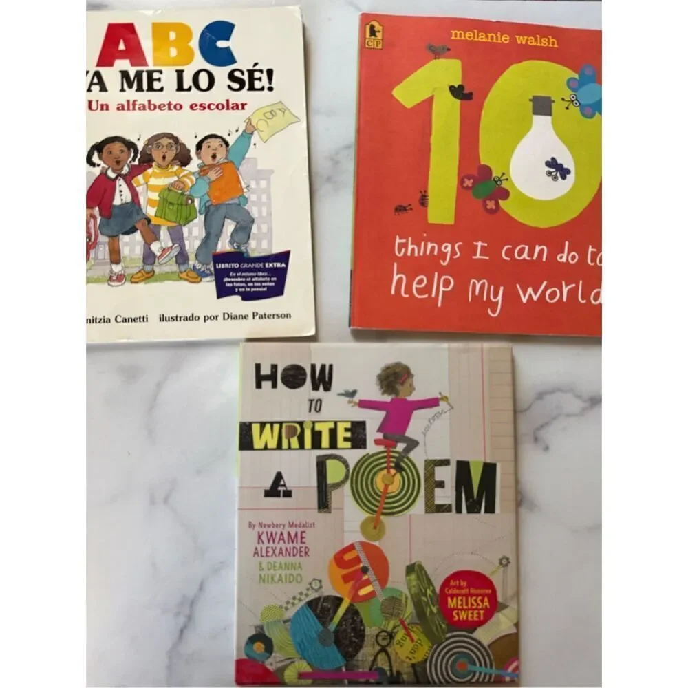 Children’s 3 book bundle nonfiction Earth conservation learn Spanish ABC How to